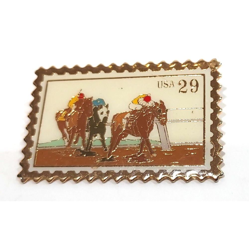 Thoroughbrd Racing - US Postage Stamp Tie Tac Enamel Pin Back 29Cent Stamp